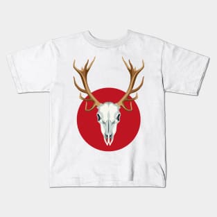 Deer's Skull over red sun Kids T-Shirt